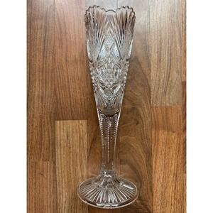 Antique McKee Crystal Glass CHAMPION Clear Trumpet Flower Bud Vase 13"
